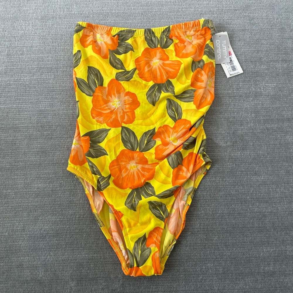 Vintage 90s‎ Sirena Strapless Swimsuit One Piece Tummy Control Hi Cut Floral